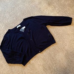 3/4 Sleeve Short Waist Button Up Sweater, Size XL